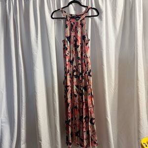 Tommy Hilfiger Pink and Navy Floral Maxi Dress - Size Large